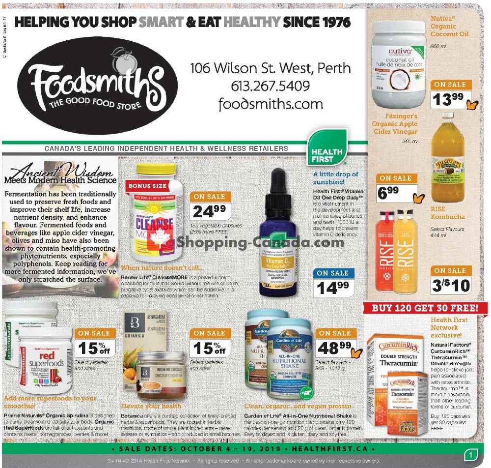 Foodsmiths flyer from Thursday October 3, 2019 to Saturday October 19, 2019 - page 1