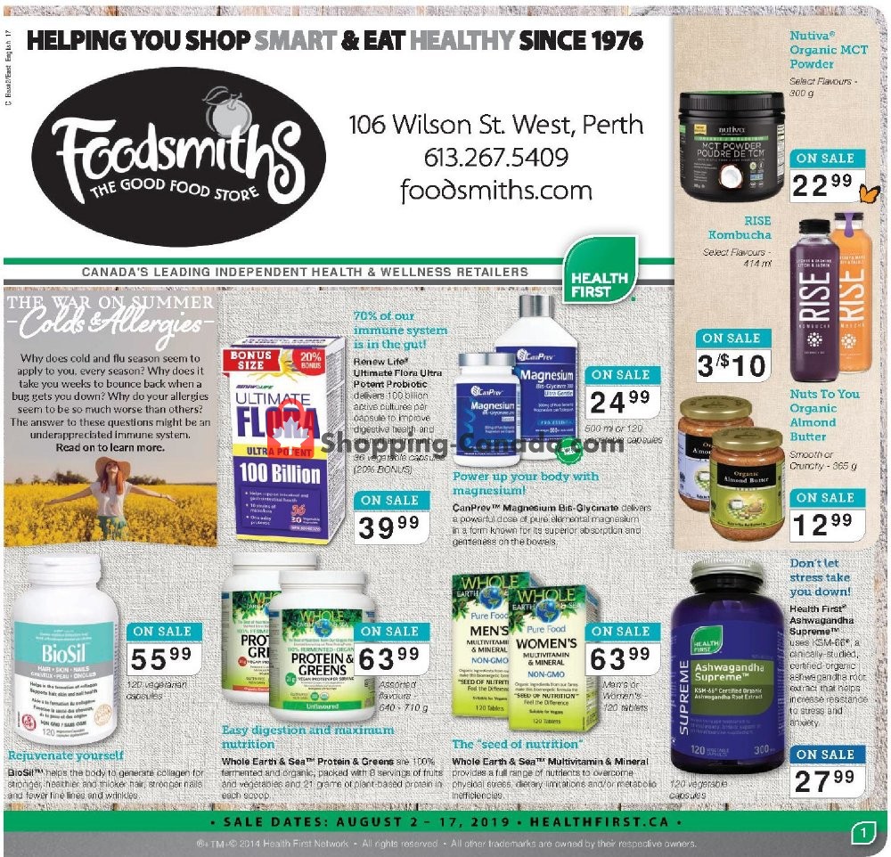 Foodsmiths flyer from Friday August 2, 2019 to Saturday August 17, 2019 - page 1
