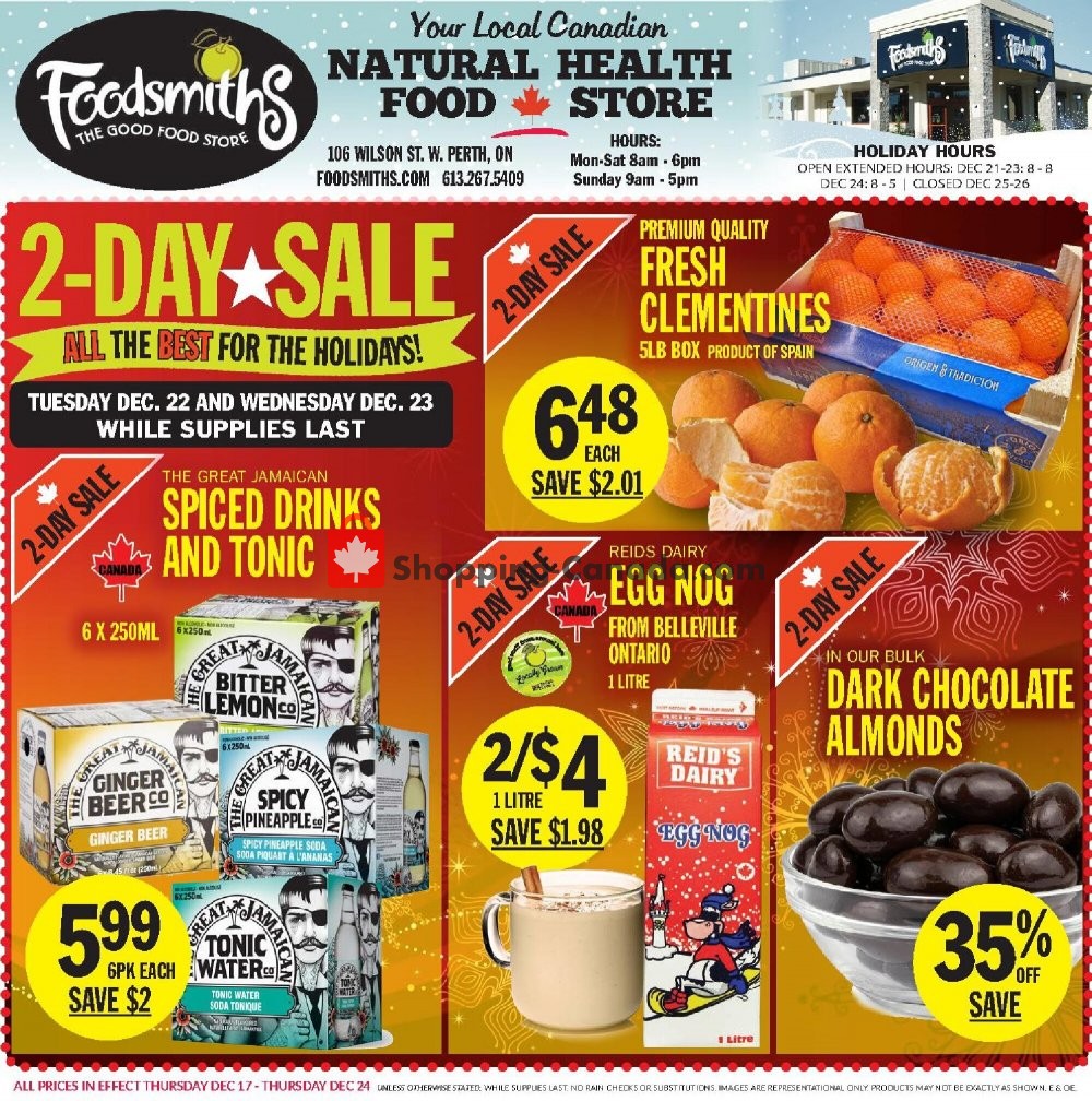 Foodsmiths flyer from Thursday December 17, 2020 to Thursday December 24, 2020 - page 1