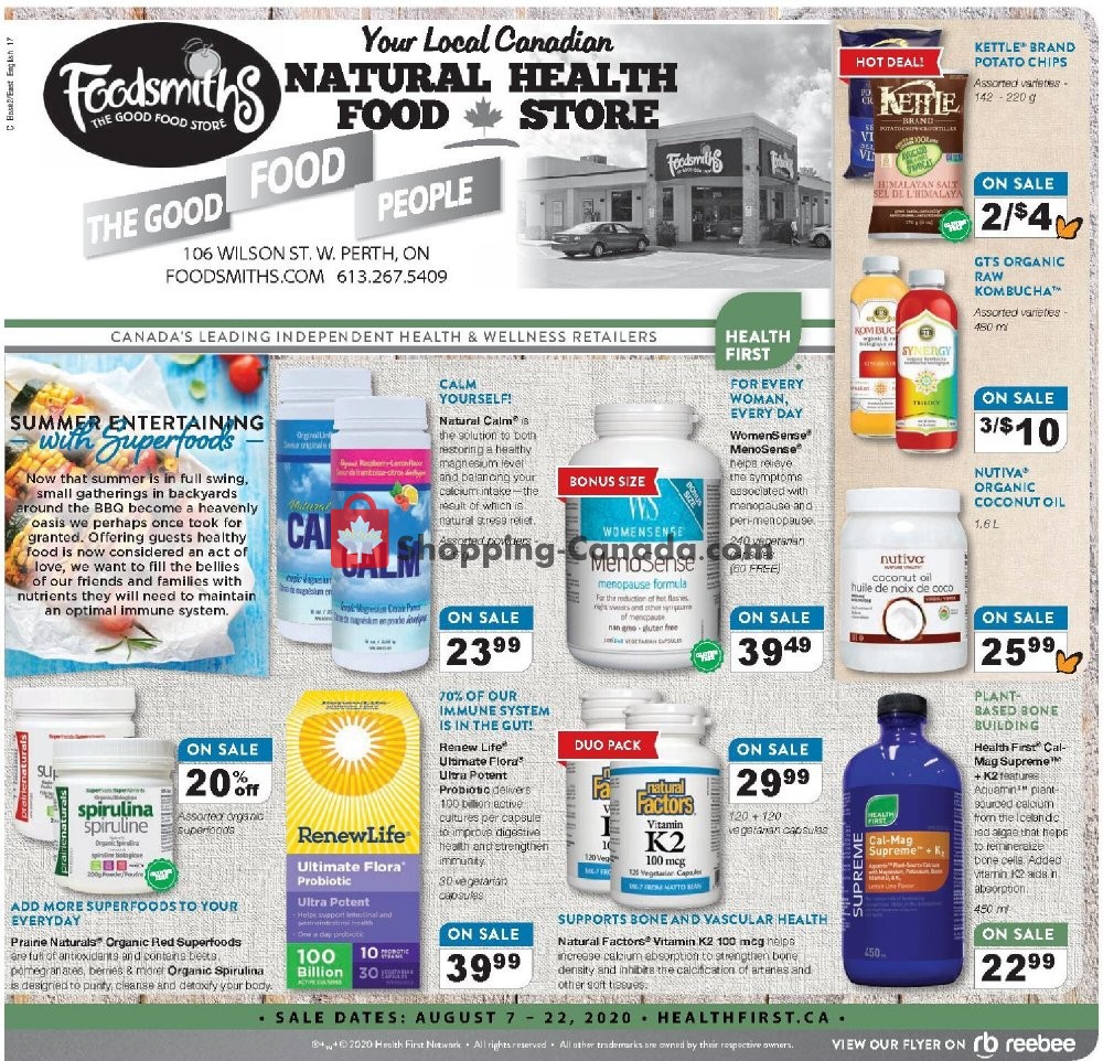 Foodsmiths flyer from Friday August 7, 2020 to Saturday August 22, 2020 - page 1