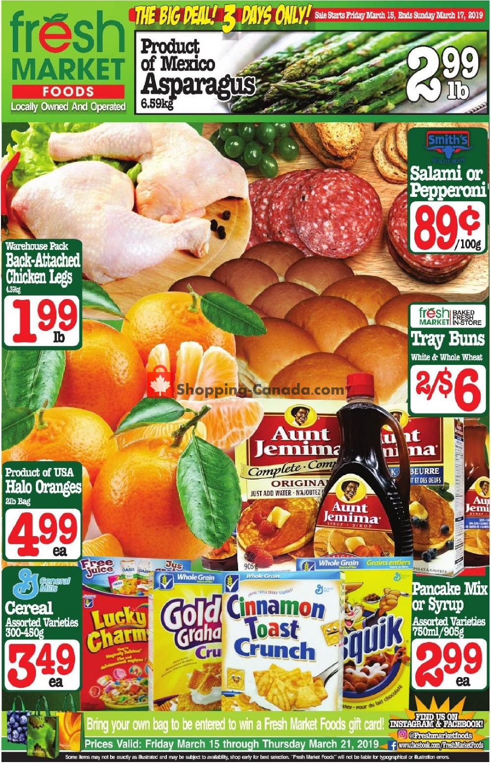 Fresh Market Foods flyer from Friday March 15, 2019 to Sunday March 17, 2019 - page 1