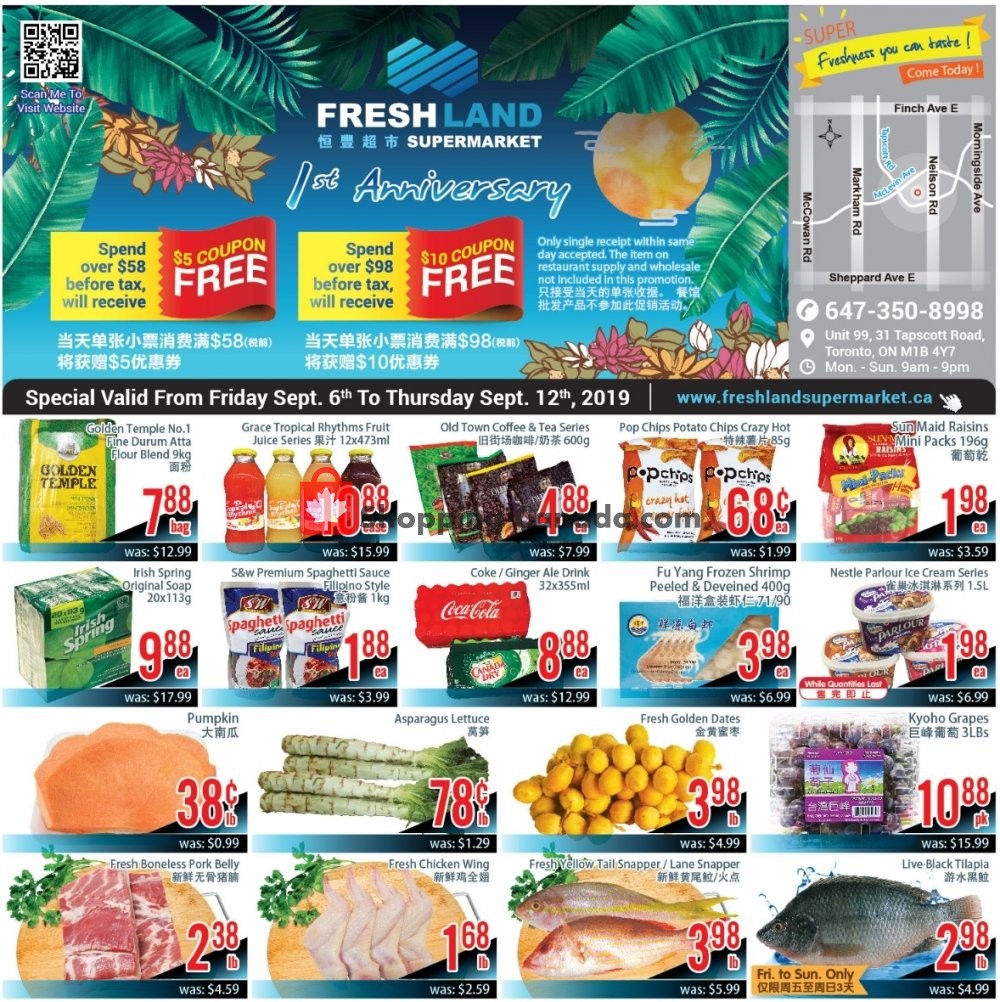 FreshLand Supermarket flyer from Friday September 6, 2019 to Thursday September 12, 2019 - page 1