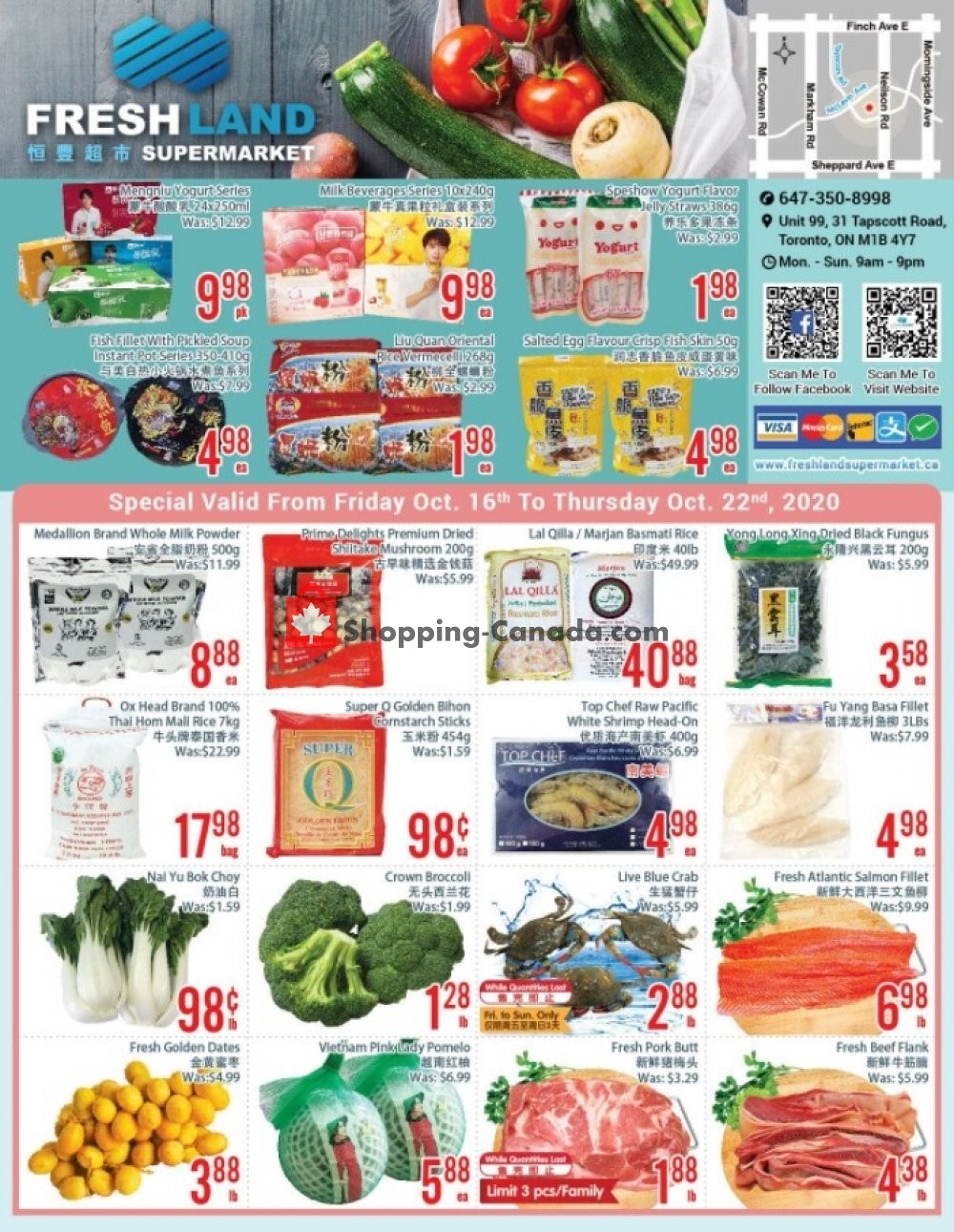 FreshLand Supermarket flyer from Friday October 16, 2020 to Thursday October 22, 2020 - page 1