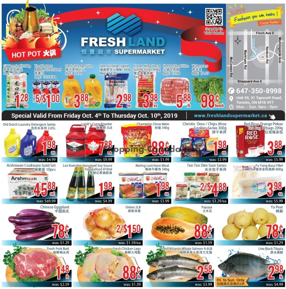 FreshLand Supermarket flyer from Friday October 4, 2019 to Thursday October 10, 2019 - page 1