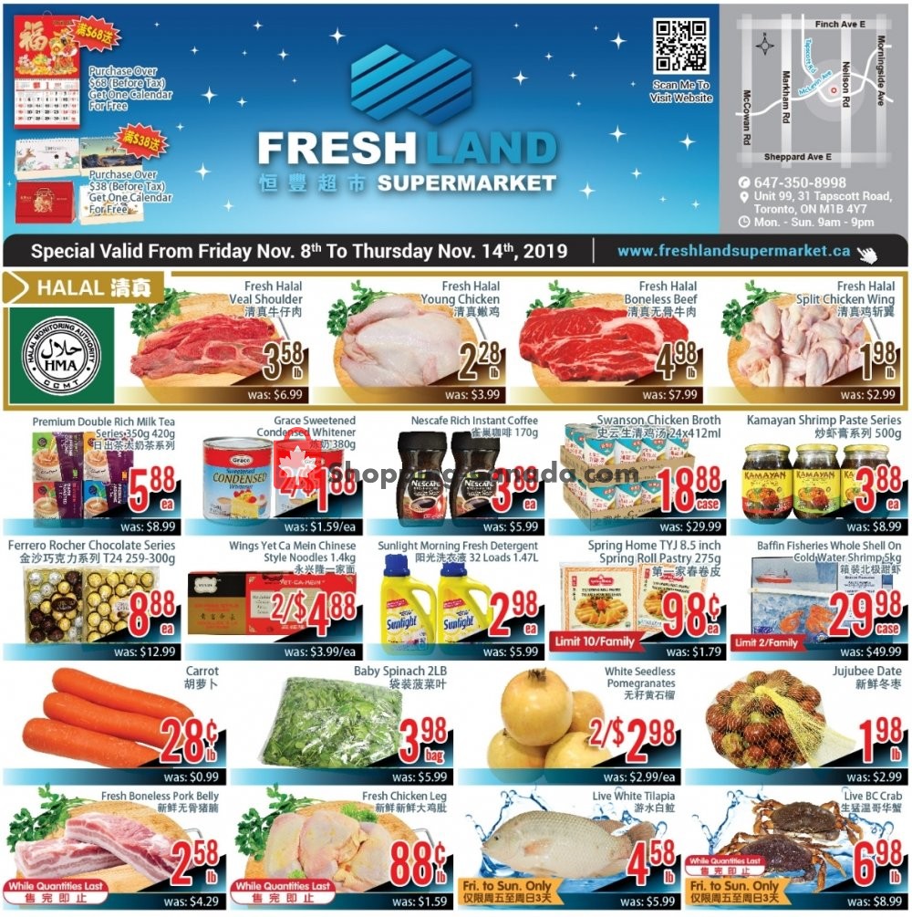 FreshLand Supermarket flyer from Friday November 8, 2019 to Thursday November 14, 2019 - page 1