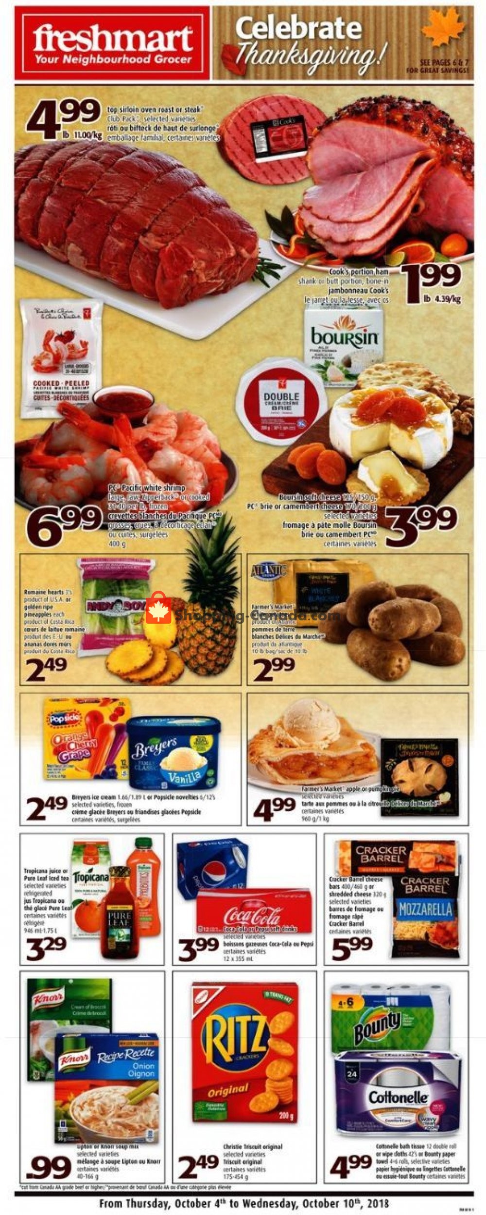 Freshmart flyer from Thursday October 4, 2018 to Wednesday October 10, 2018 - page 1