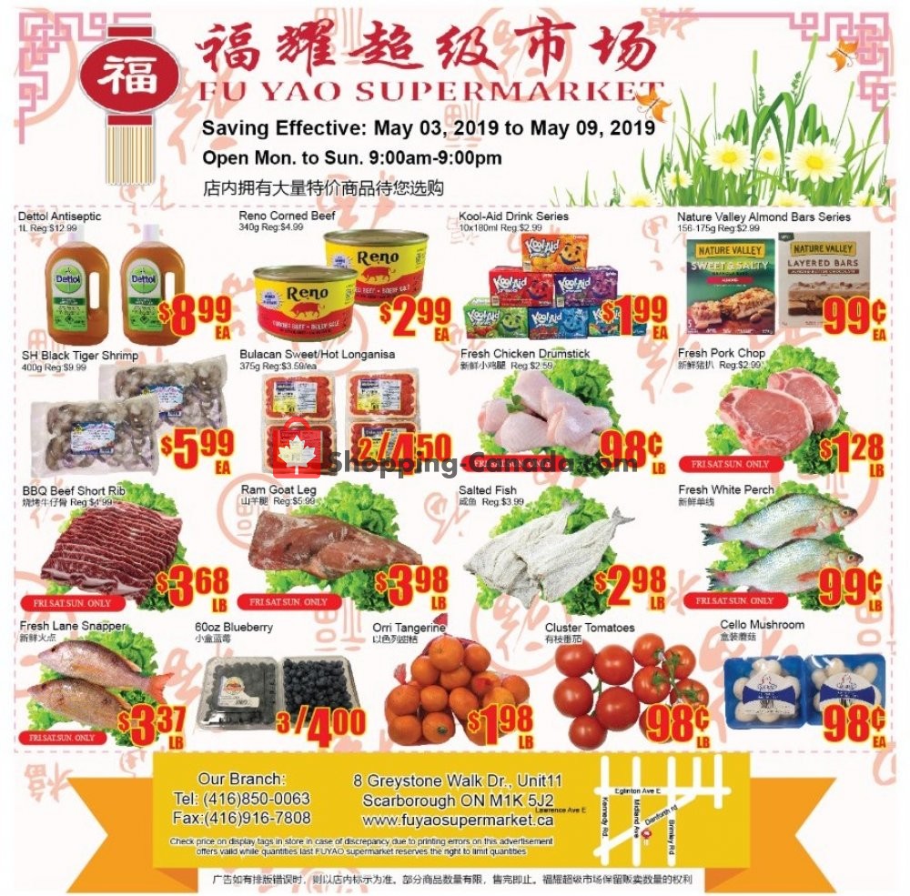 Fu Yao Supermarket flyer from Friday May 3, 2019 to Thursday May 9, 2019 - page 1