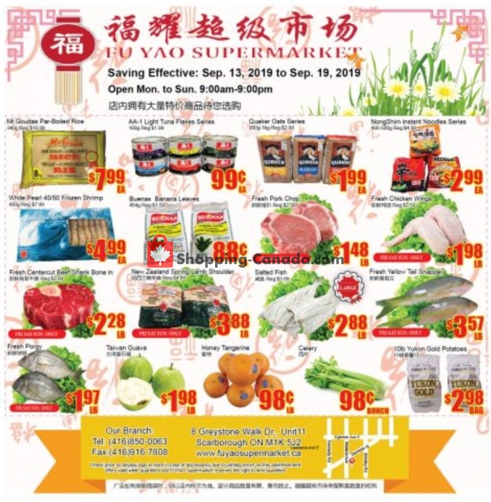 Fu Yao Supermarket flyer from Friday September 13, 2019 to Thursday September 19, 2019 - page 1