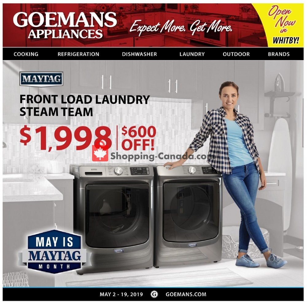 GOEMANS APPLIANCES flyer from Thursday May 2, 2019 to Sunday May 19, 2019 - page 1