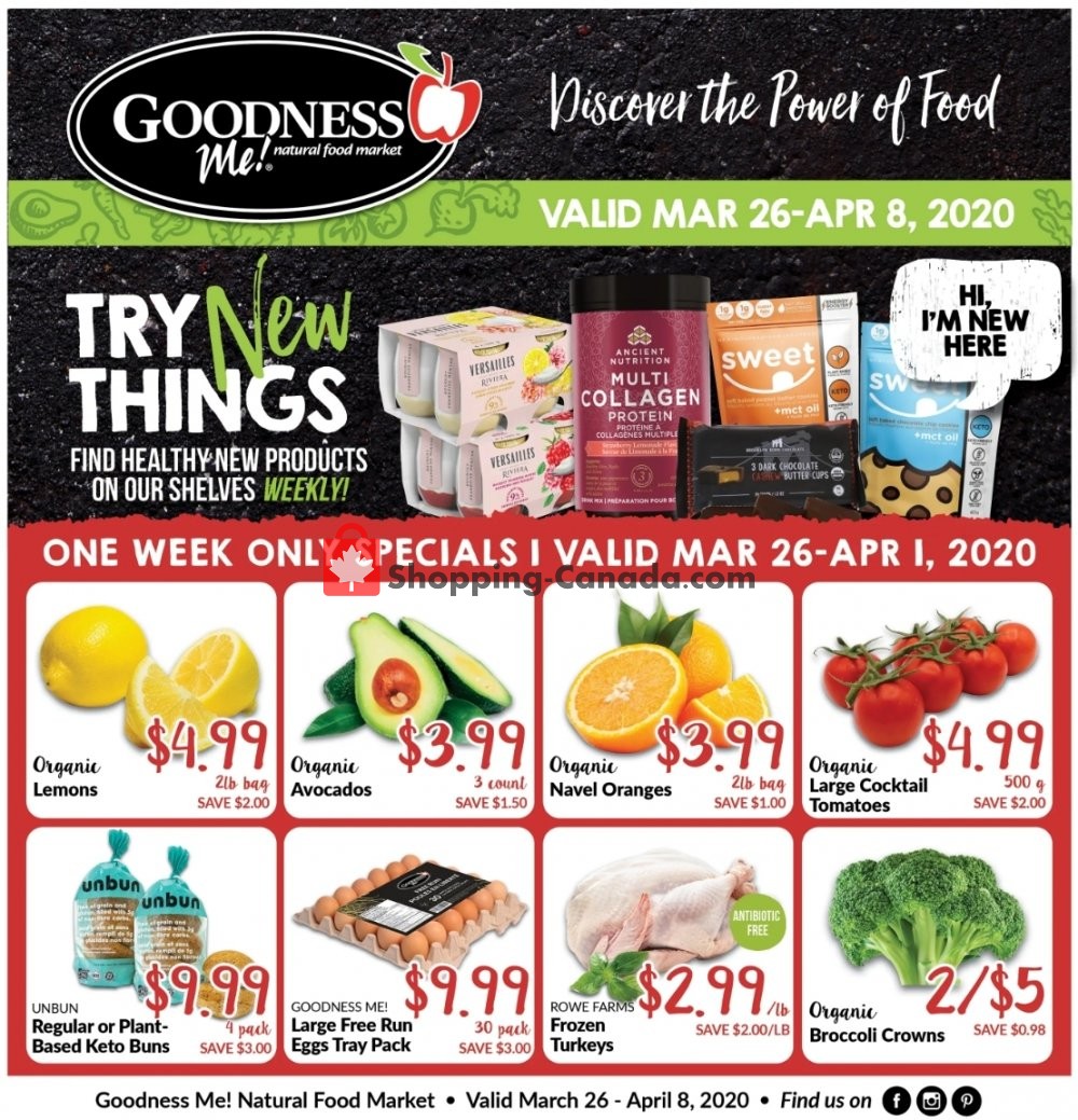 Goodness Me flyer from Thursday March 26, 2020 to Wednesday April 8, 2020 - page 1