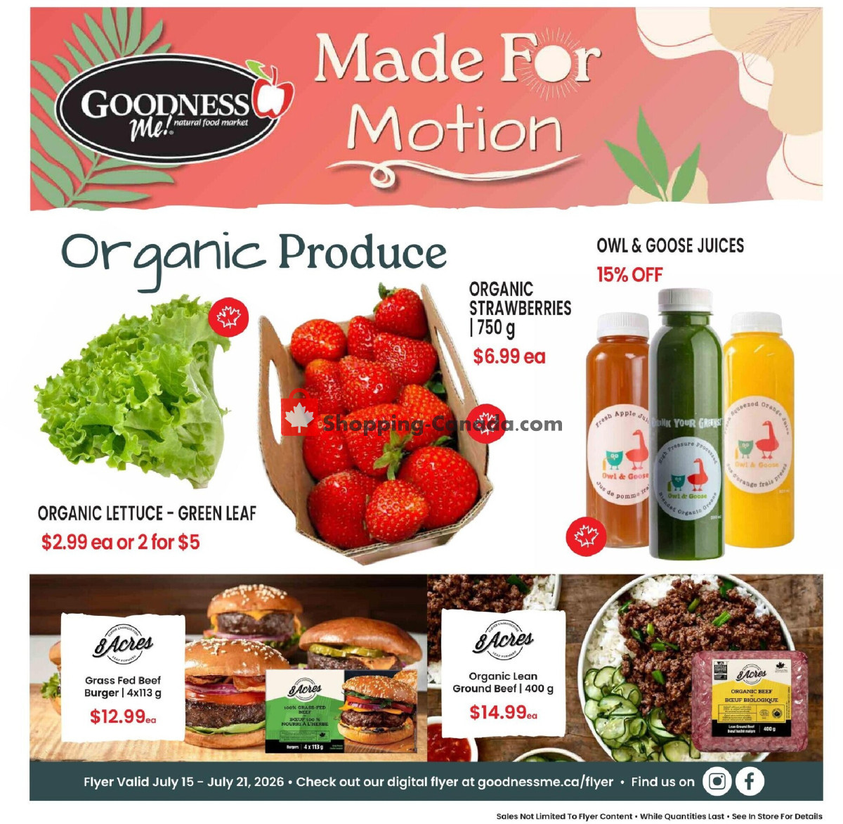 Goodness Me flyer from Wednesday July 15, 2026 to Tuesday July 21, 2026 - page 1