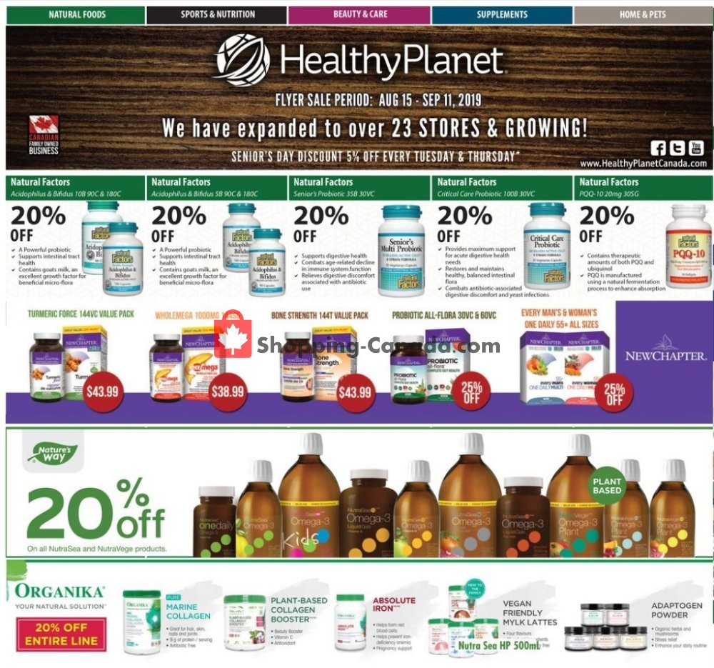 Healthy Planet flyer from Thursday August 15, 2019 to Wednesday September 11, 2019 - page 1
