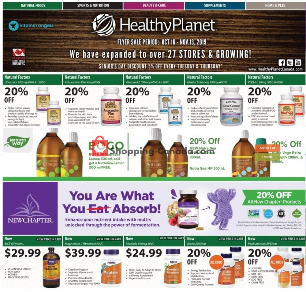 Healthy Planet flyer from Thursday October 10, 2019 to Wednesday November 13, 2019 - page 1