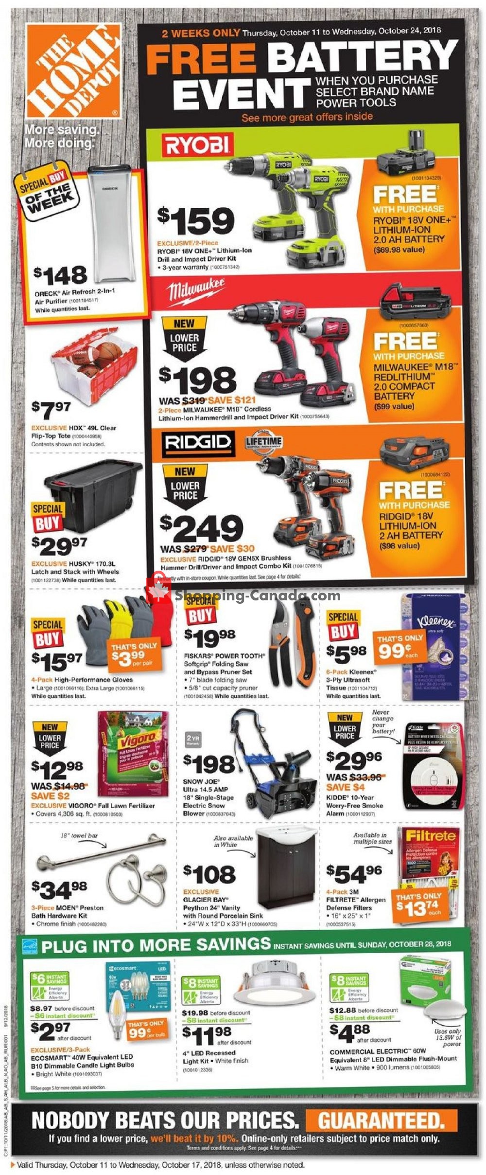 Home Depot flyer from Thursday October 11, 2018 to Wednesday October 17, 2018 - page 1