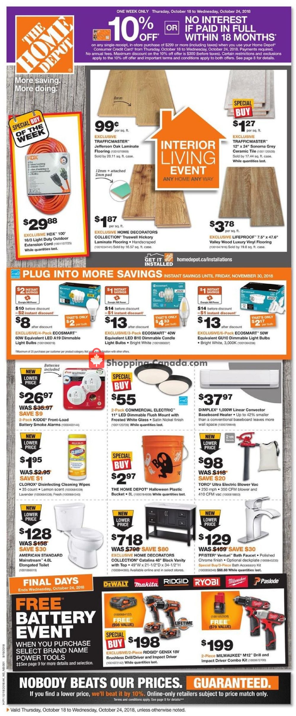 Home Depot flyer from Thursday October 18, 2018 to Wednesday October 24, 2018 - page 1