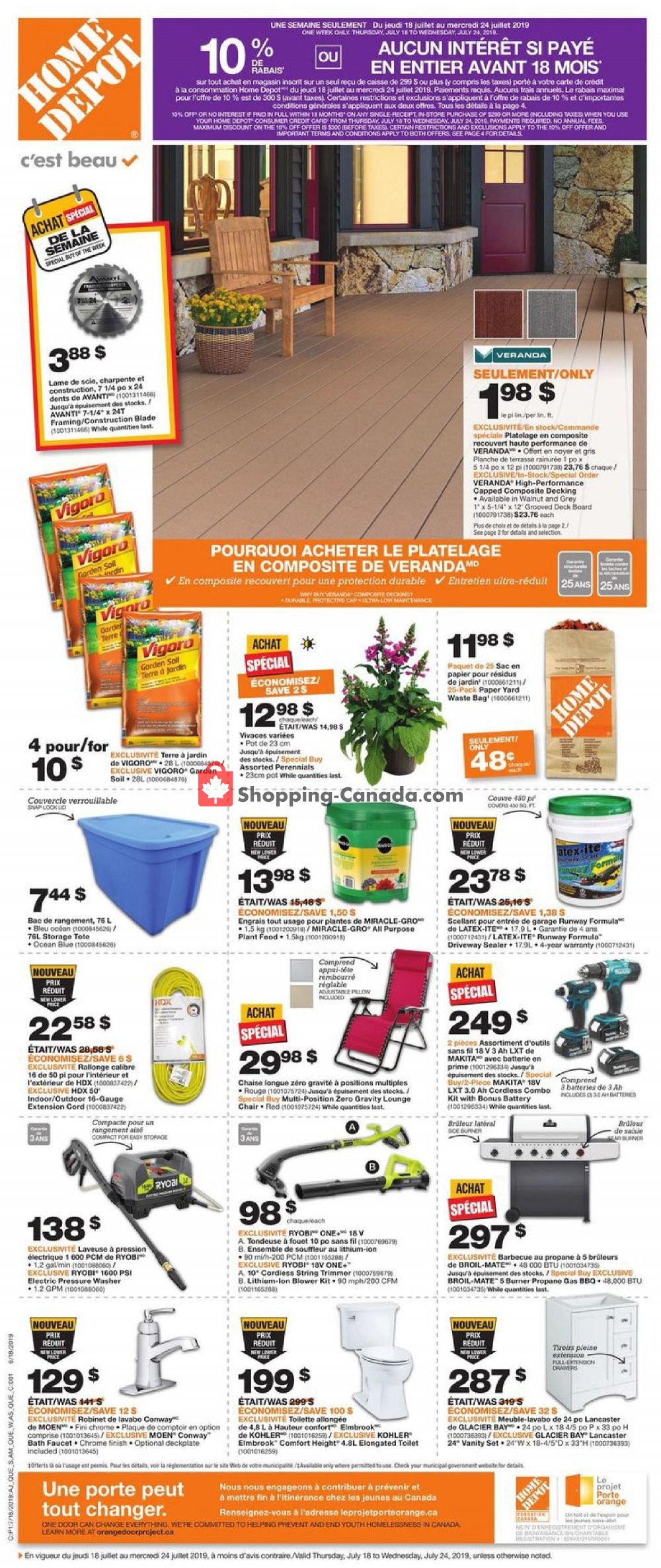 Home Depot flyer from Thursday July 18, 2019 to Wednesday July 24, 2019 - page 1