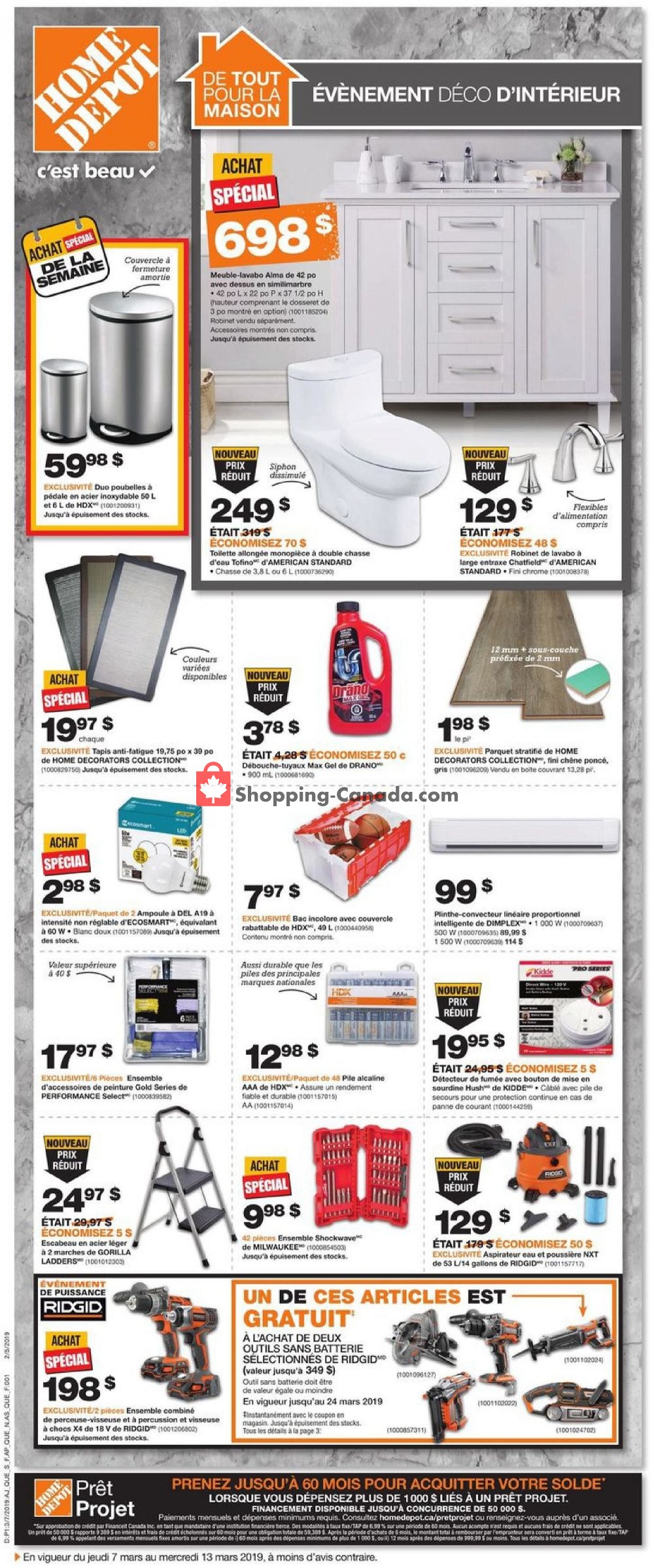 Home Depot flyer from Thursday March 7, 2019 to Wednesday March 13, 2019 - page 1