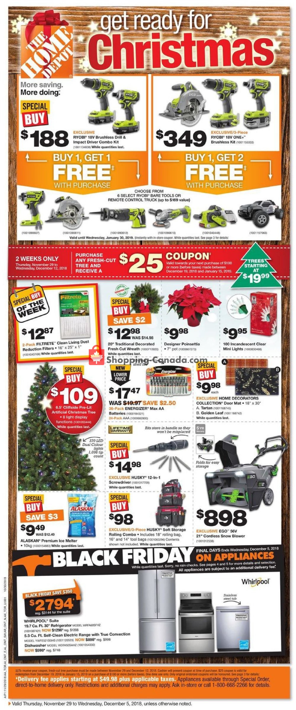 Home Depot flyer from Thursday November 29, 2018 to Wednesday December 5, 2018 - page 1