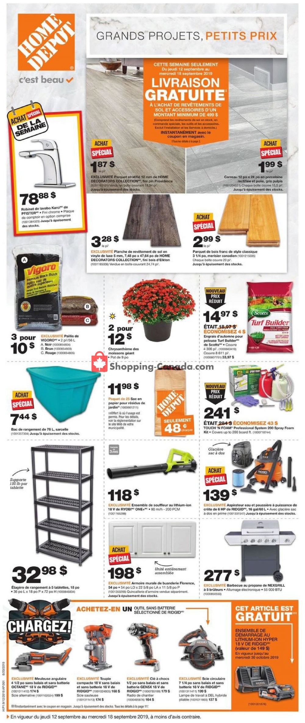 Home Depot flyer from Thursday September 12, 2019 to Wednesday September 18, 2019 - page 1