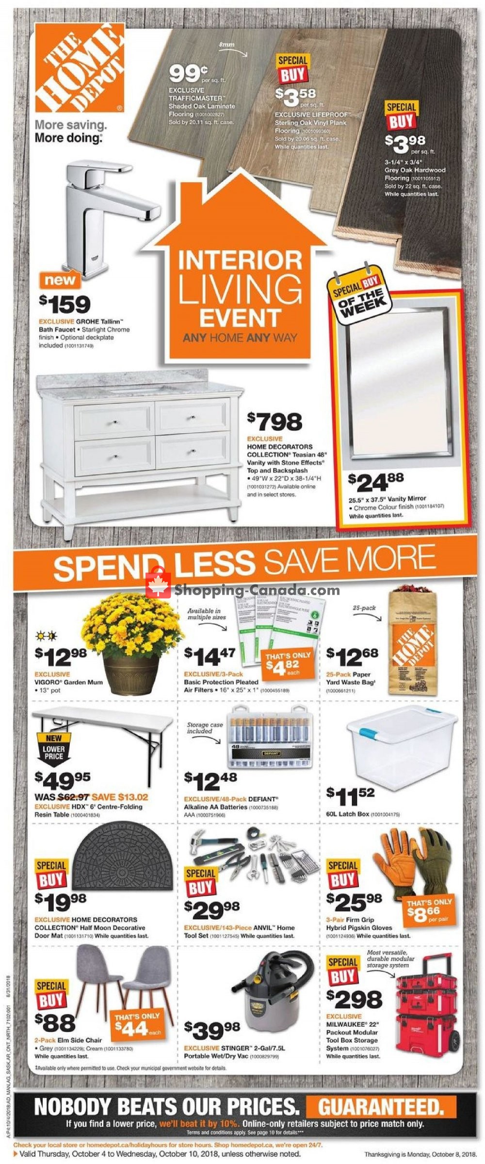 Home Depot flyer from Thursday October 4, 2018 to Wednesday October 10, 2018 - page 1