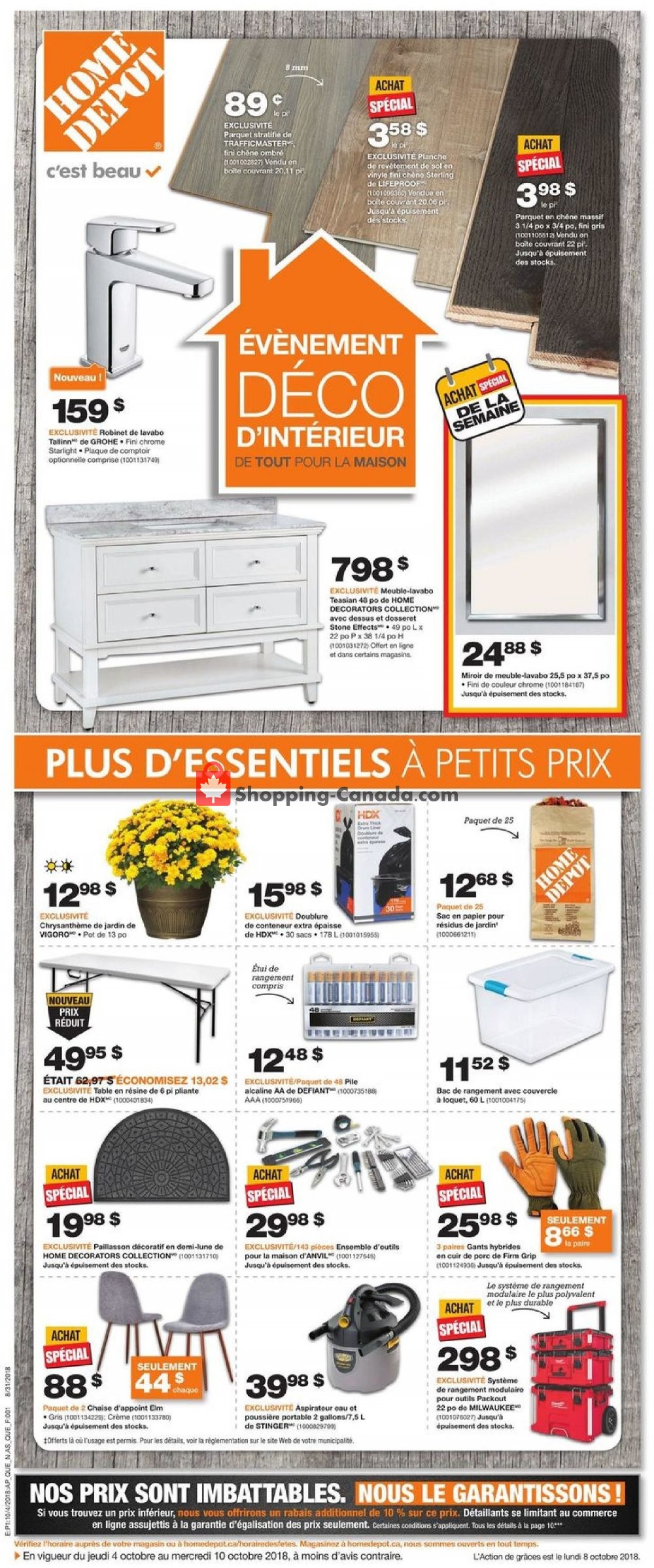 Home Depot flyer from Thursday October 4, 2018 to Wednesday October 10, 2018 - page 1