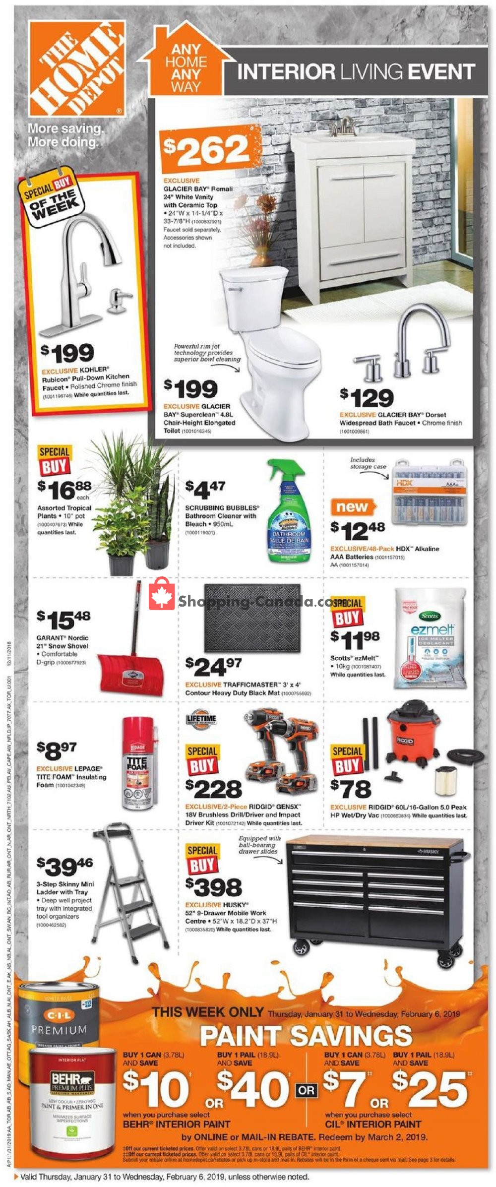 Home Depot flyer from Thursday January 31, 2019 to Wednesday February 6, 2019 - page 1
