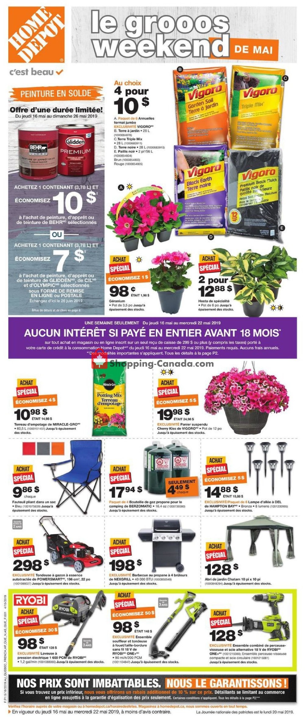 Home Depot flyer from Thursday May 16, 2019 to Wednesday May 22, 2019 - page 1