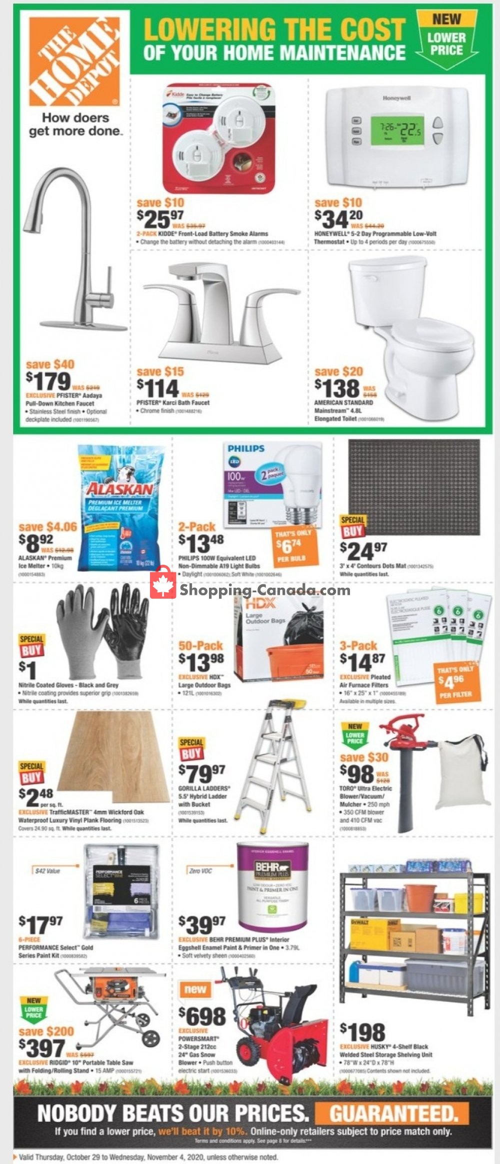Home Depot Canada, flyer (Lowering The Cost ON) October 29