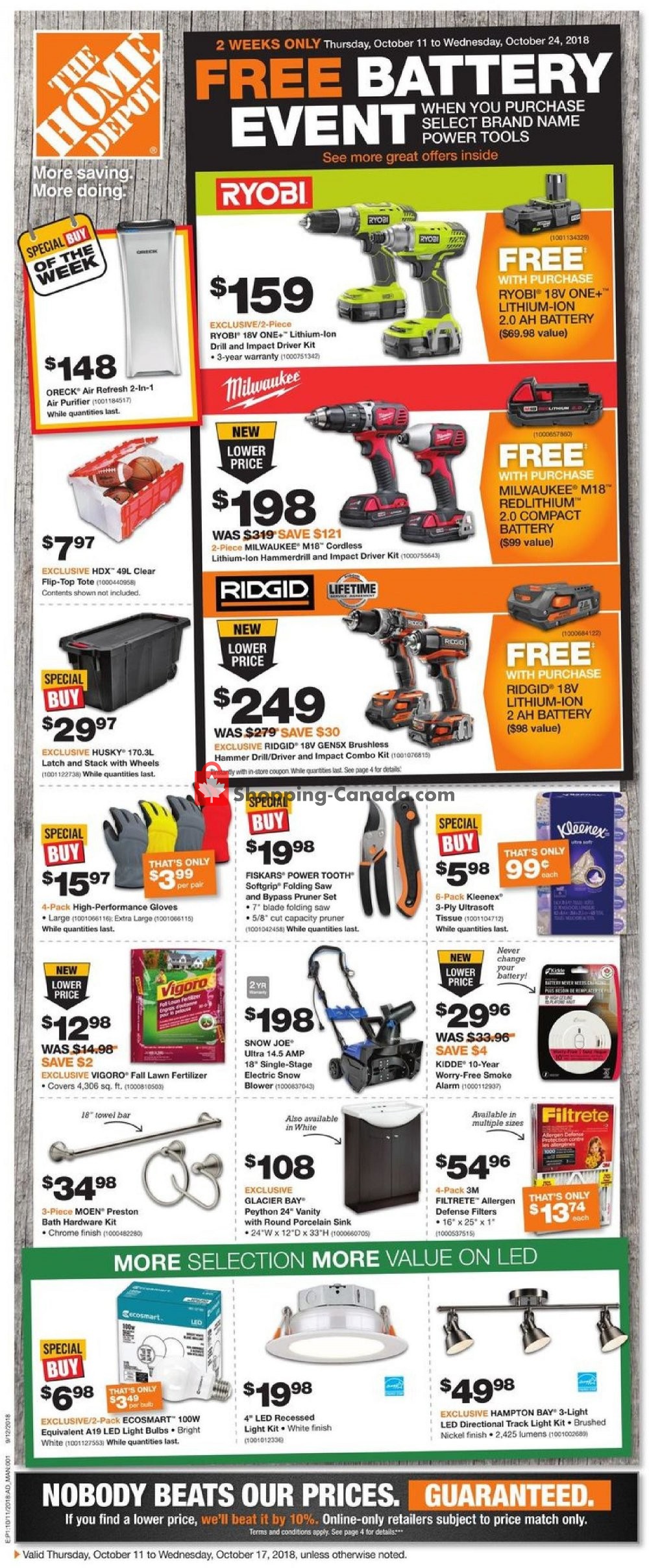 Home Depot flyer from Thursday October 11, 2018 to Wednesday October 17, 2018 - page 1