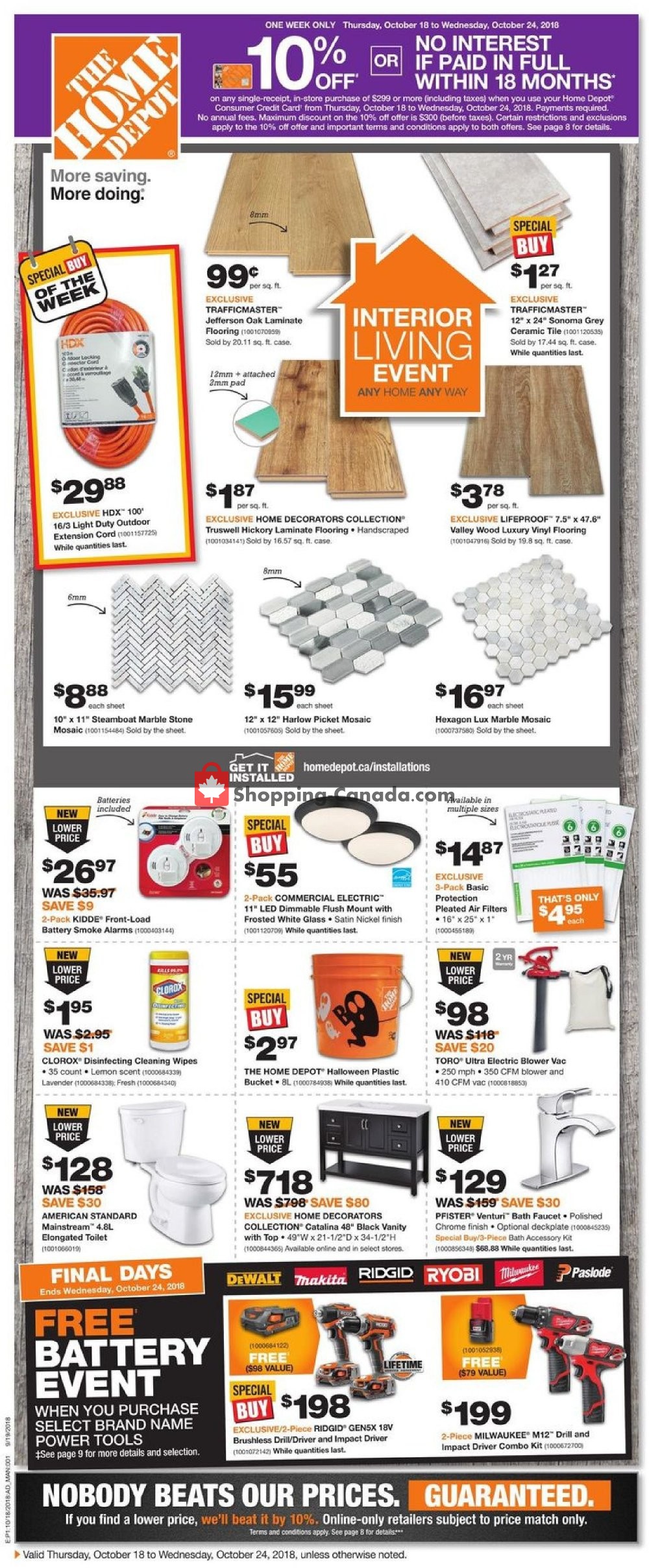 Home Depot flyer from Thursday October 18, 2018 to Wednesday October 24, 2018 - page 1