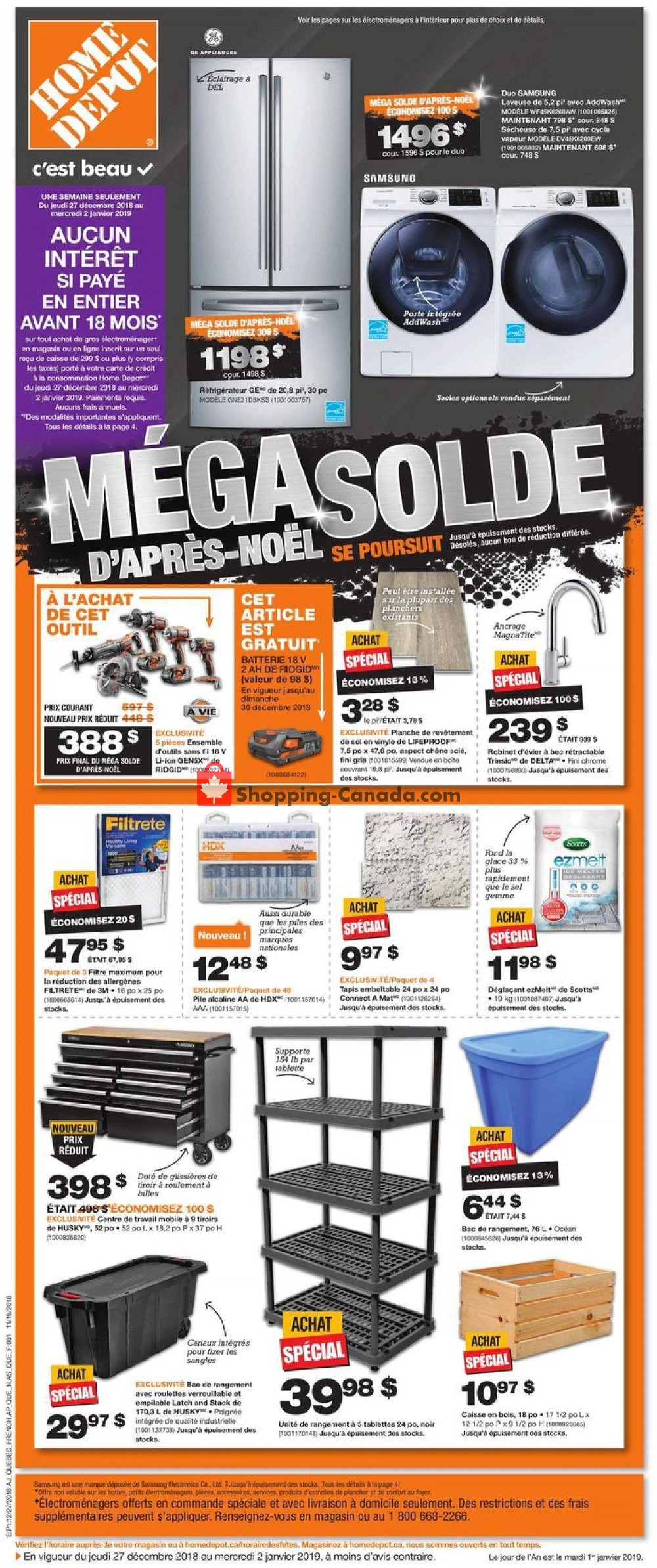 Home Depot flyer from Thursday December 27, 2018 to Wednesday January 2, 2019 - page 1