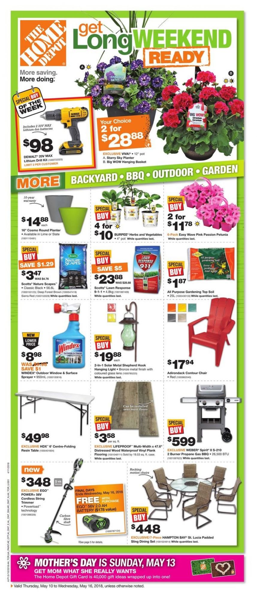 Home Depot flyer from Thursday May 10, 2018 to Wednesday May 16, 2018 - page 1