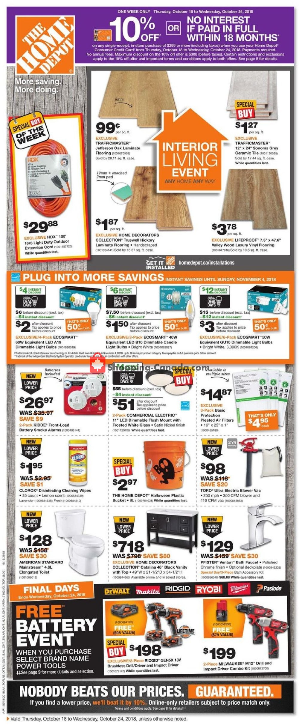 Home Depot flyer from Thursday October 18, 2018 to Wednesday October 24, 2018 - page 1