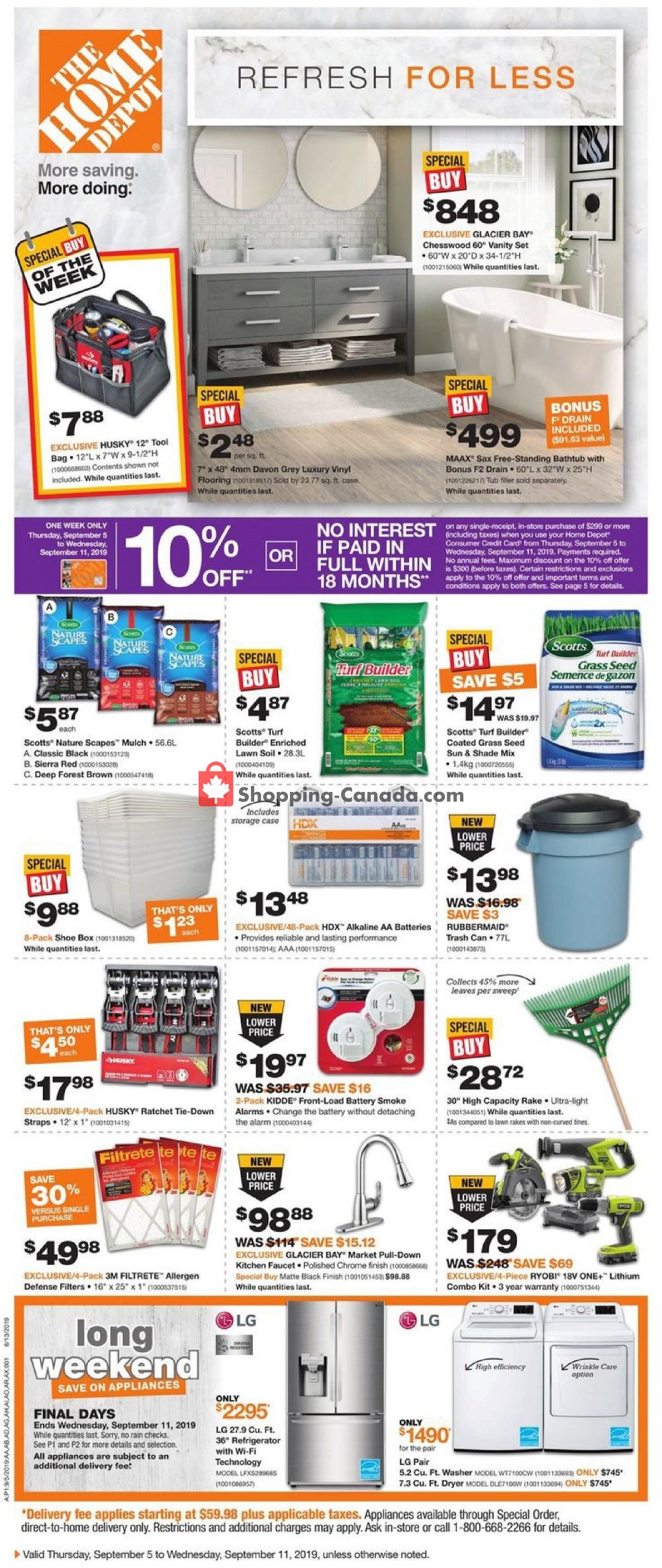 Home Depot flyer from Thursday September 5, 2019 to Wednesday September 11, 2019 - page 1