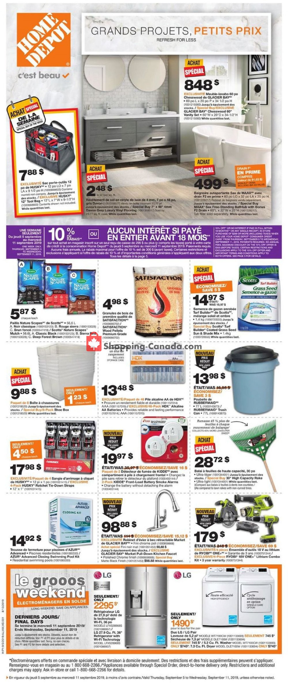 Home Depot flyer from Thursday September 5, 2019 to Wednesday September 11, 2019 - page 1