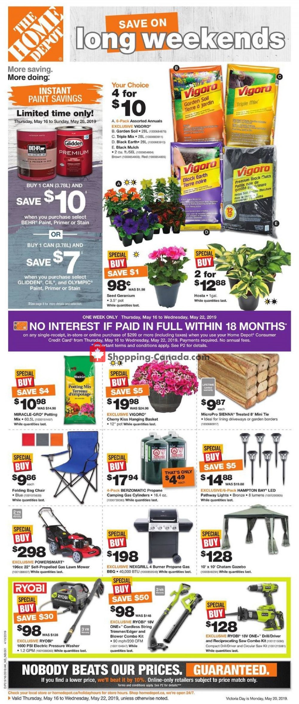 Home Depot flyer from Thursday May 16, 2019 to Wednesday May 22, 2019 - page 1