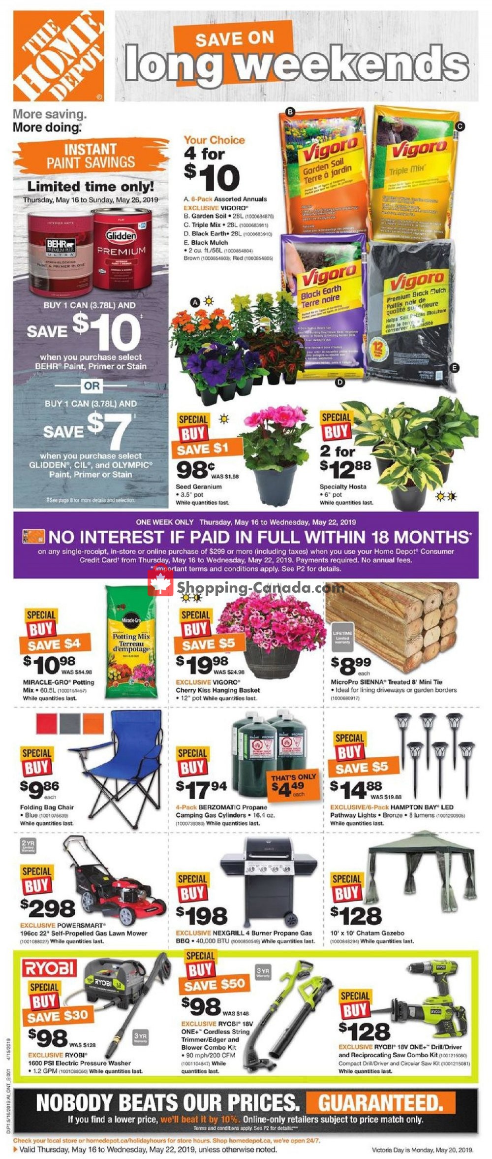Home Depot flyer from Thursday May 16, 2019 to Wednesday May 22, 2019 - page 1