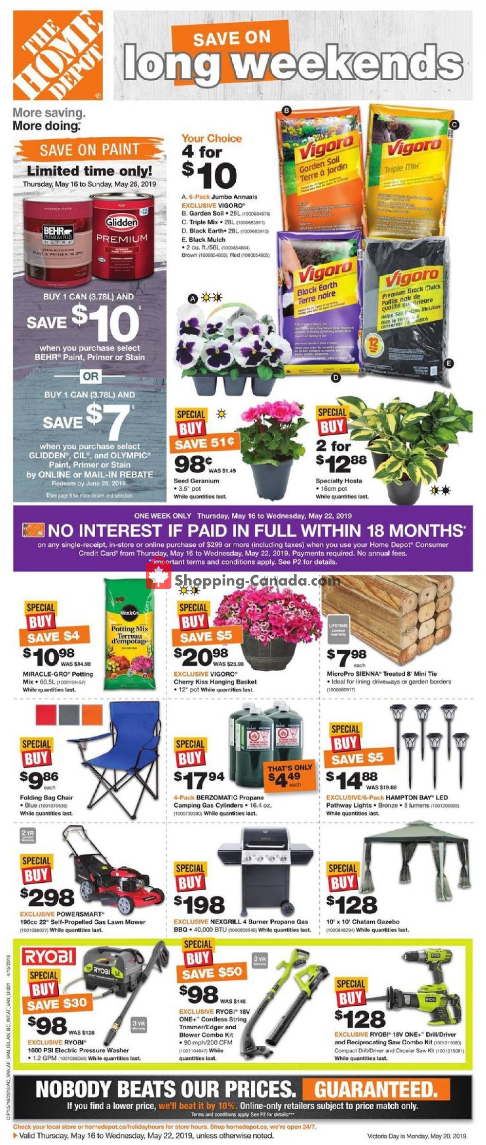 Home Depot flyer from Thursday May 16, 2019 to Wednesday May 22, 2019 - page 1