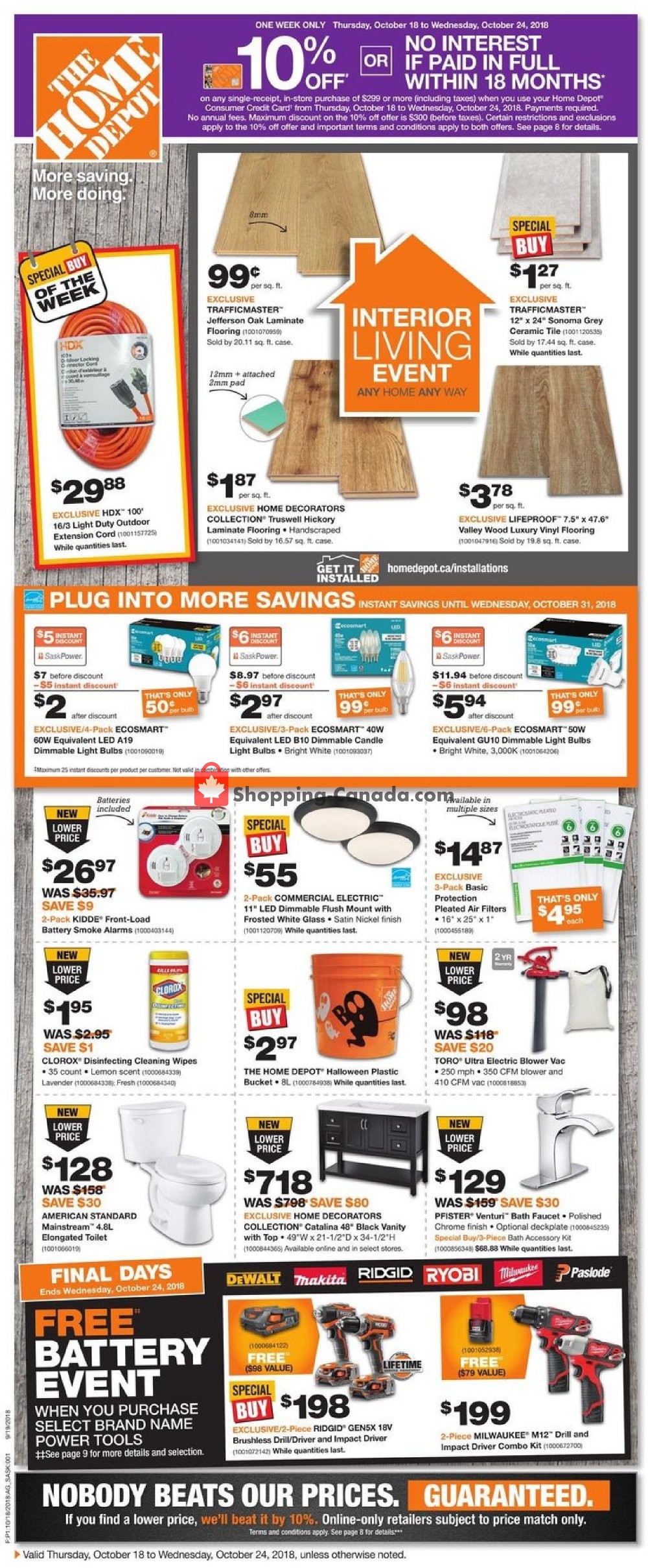 Home Depot flyer from Thursday October 18, 2018 to Wednesday October 24, 2018 - page 1