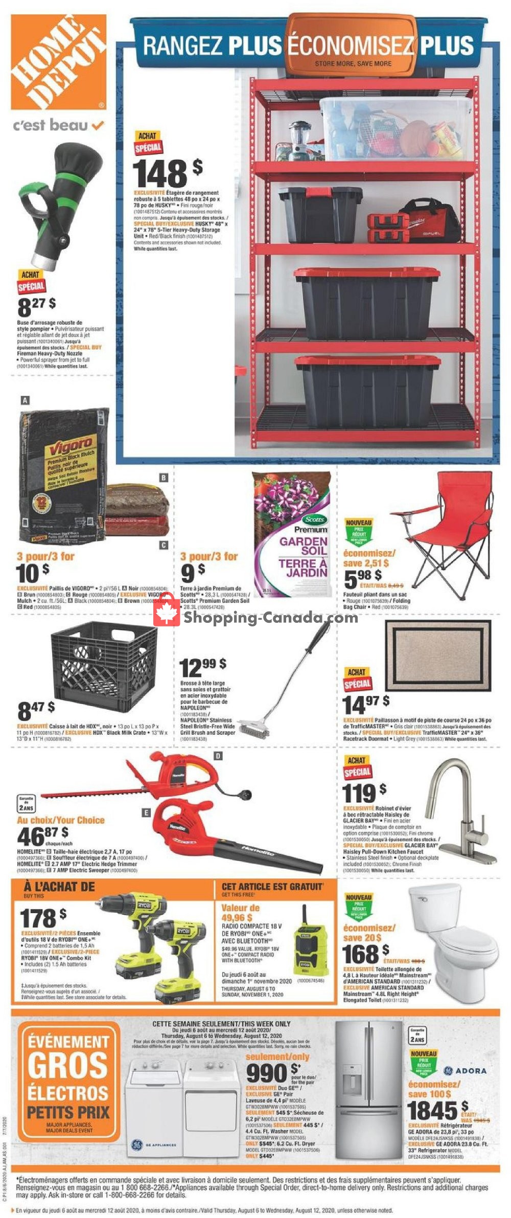 Home Depot Canada, flyer (Rangez Plus Economisez Plus QC) August 6 August 12, 2020