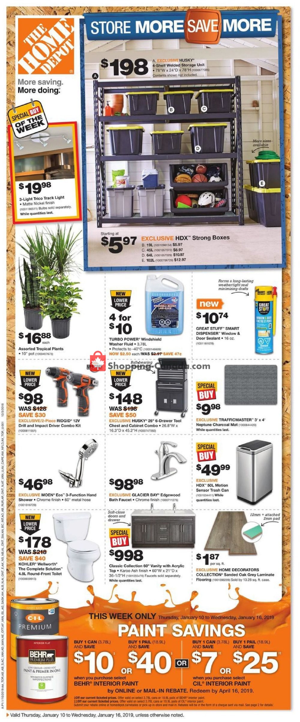 Home Depot flyer from Thursday January 10, 2019 to Wednesday January 16, 2019 - page 1