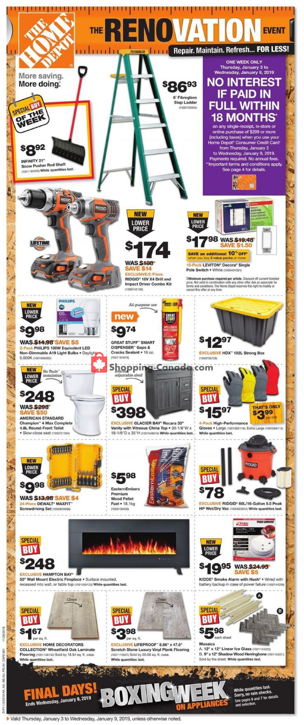 Home Depot flyer from Thursday January 3, 2019 to Wednesday January 9, 2019 - page 1