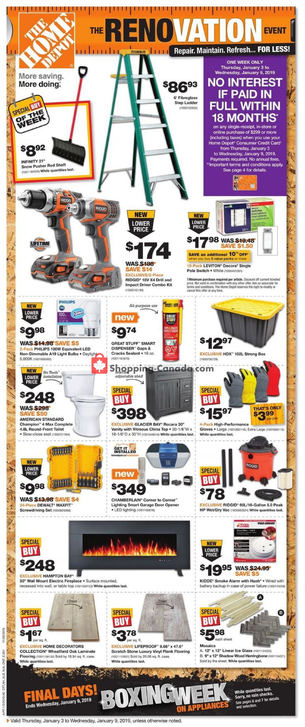 Home Depot flyer from Thursday January 3, 2019 to Wednesday January 9, 2019 - page 1