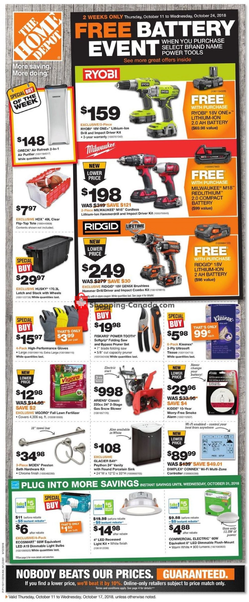 Home Depot flyer from Thursday October 11, 2018 to Wednesday October 17, 2018 - page 1
