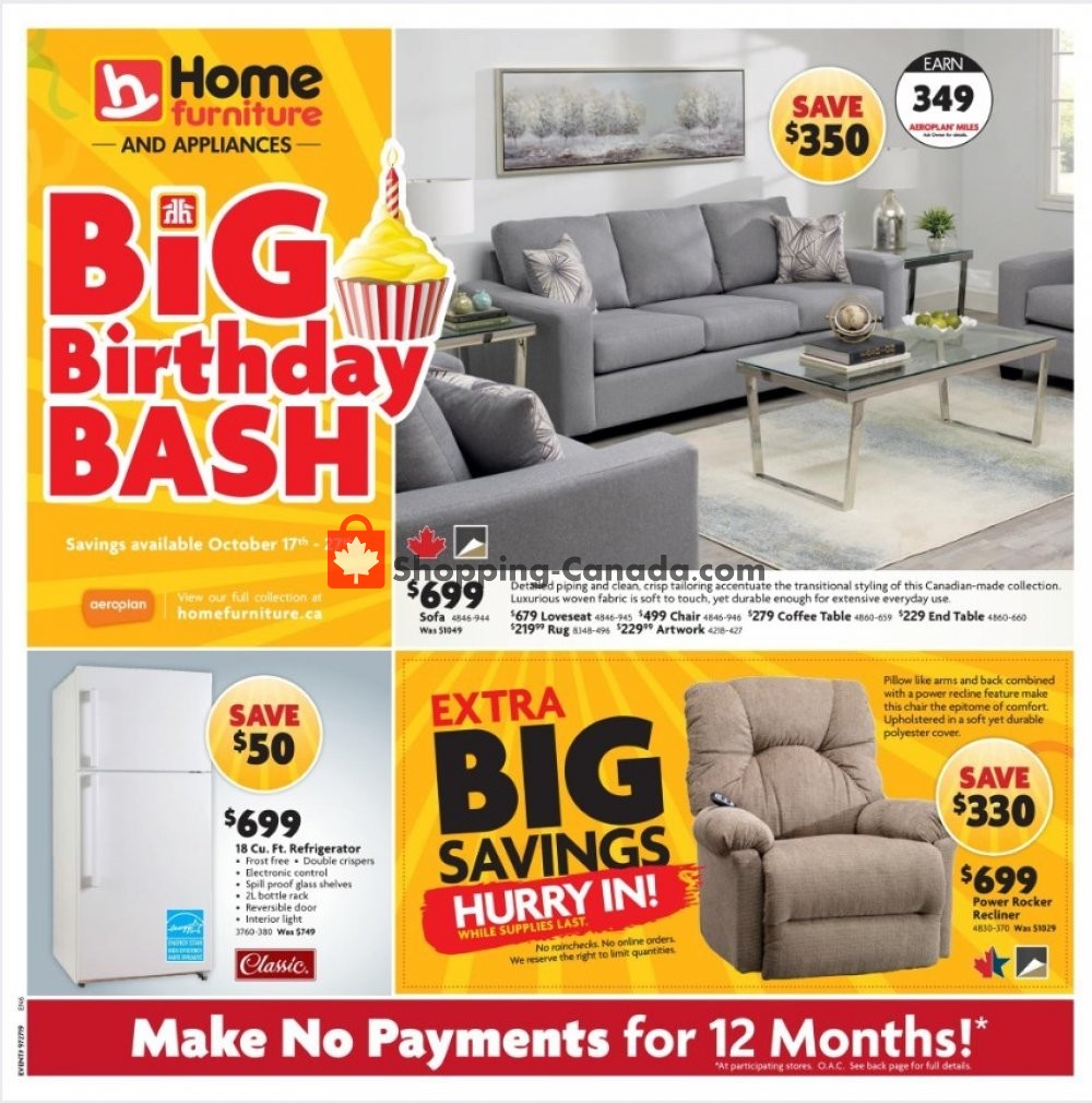 Home Furniture Canada, flyer (Big Birthday Bash ON) October 17