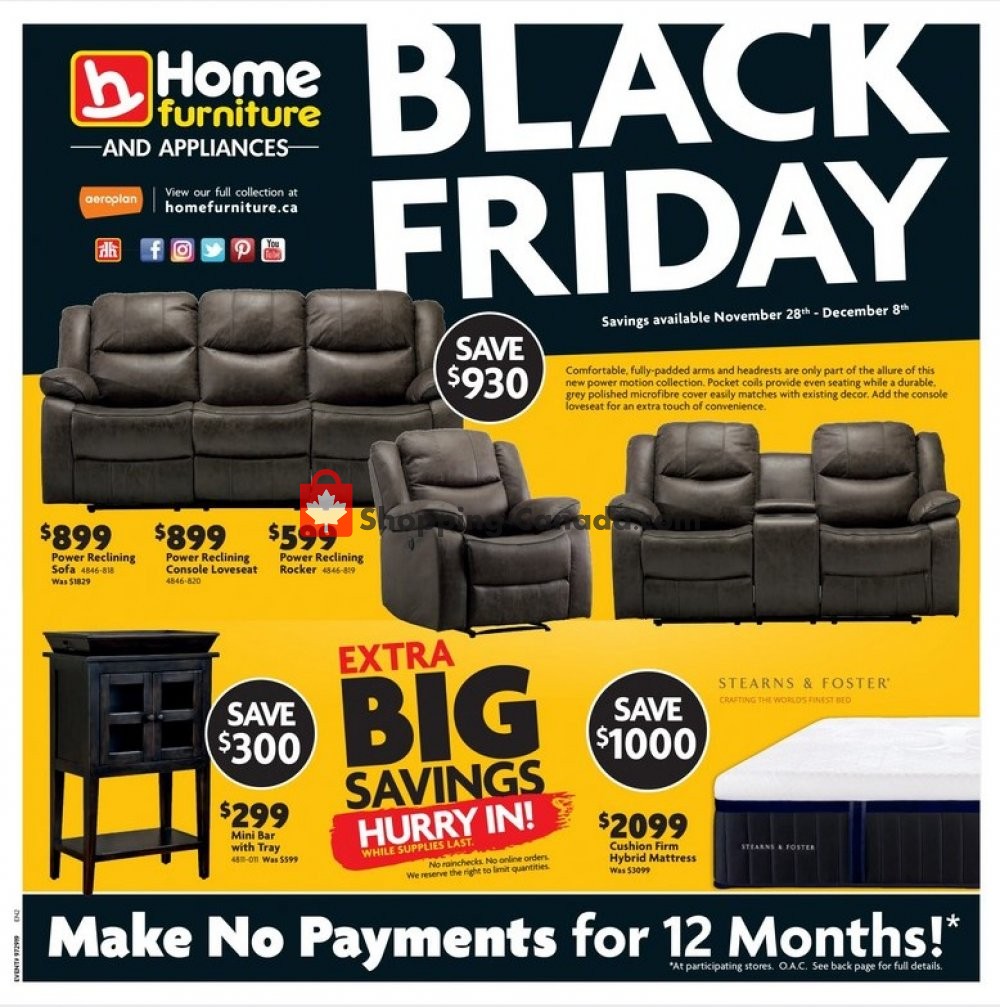 Home Furniture Canada, flyer (Black Friday Atlantic) November 28