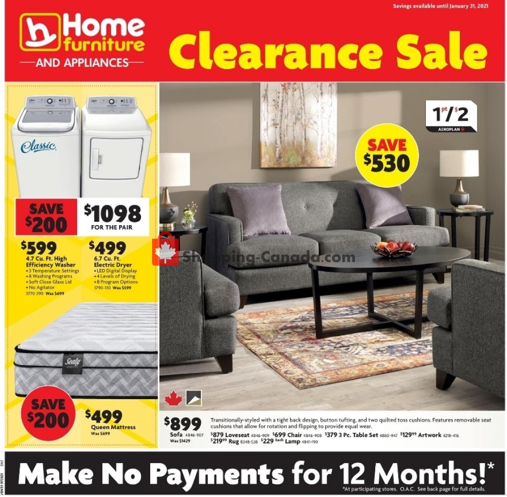 Home Furniture Canada, flyer - (Clearance Sale - Atlantic): January 21
