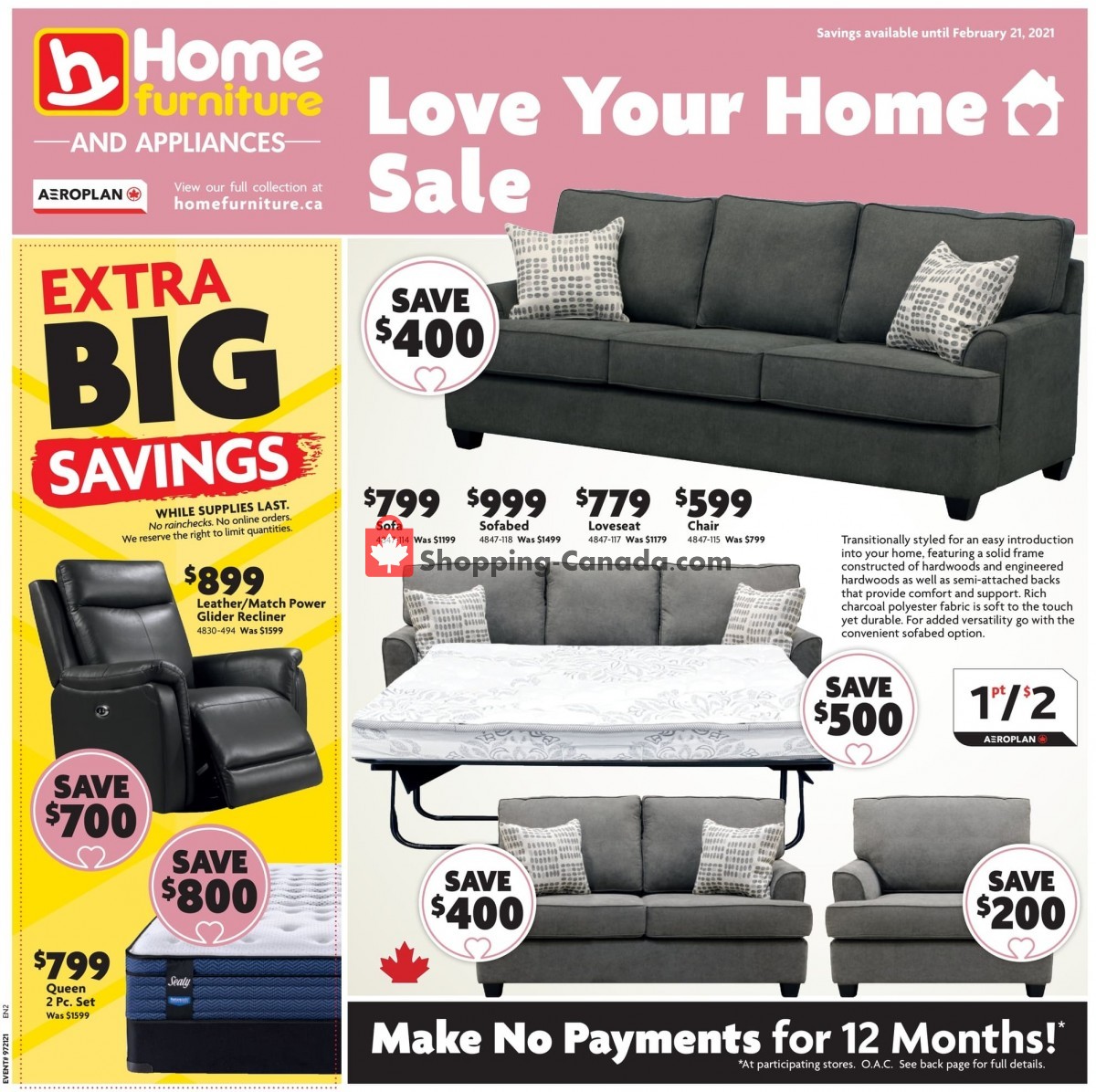 Home Furniture flyer from Thursday February 11, 2021 to Sunday February 21, 2021 - page 1