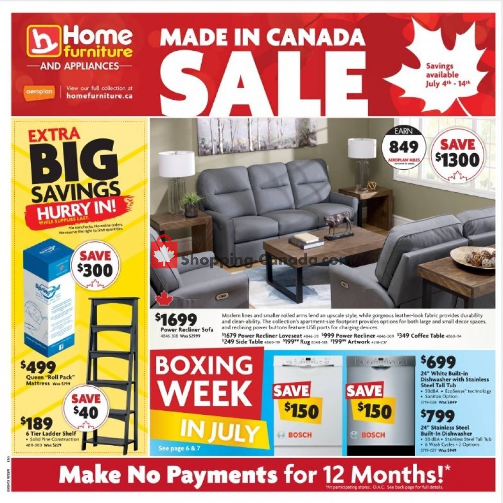 Home Furniture Canada, flyer (Made in Canada Sale West) July 4