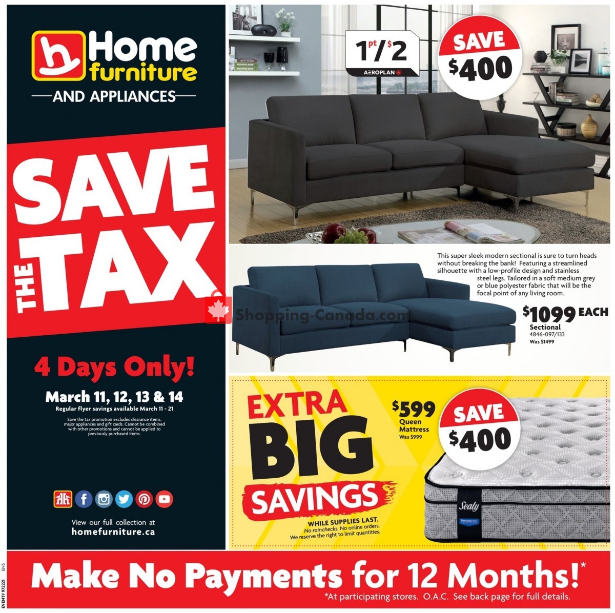 Home Furniture Canada, flyer (Save The Tax West) March 11 March